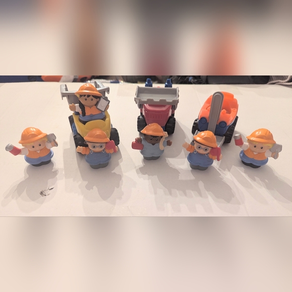 2002 Vtg Fisher Price Little People Construction Set Workers Equipment Hard Hats - Picture 1 of 13